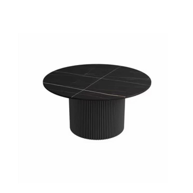 Modern Round Stone Top Coffee Table with Sturdy Metal Pedestal Base in Standard Height thumbnail 1