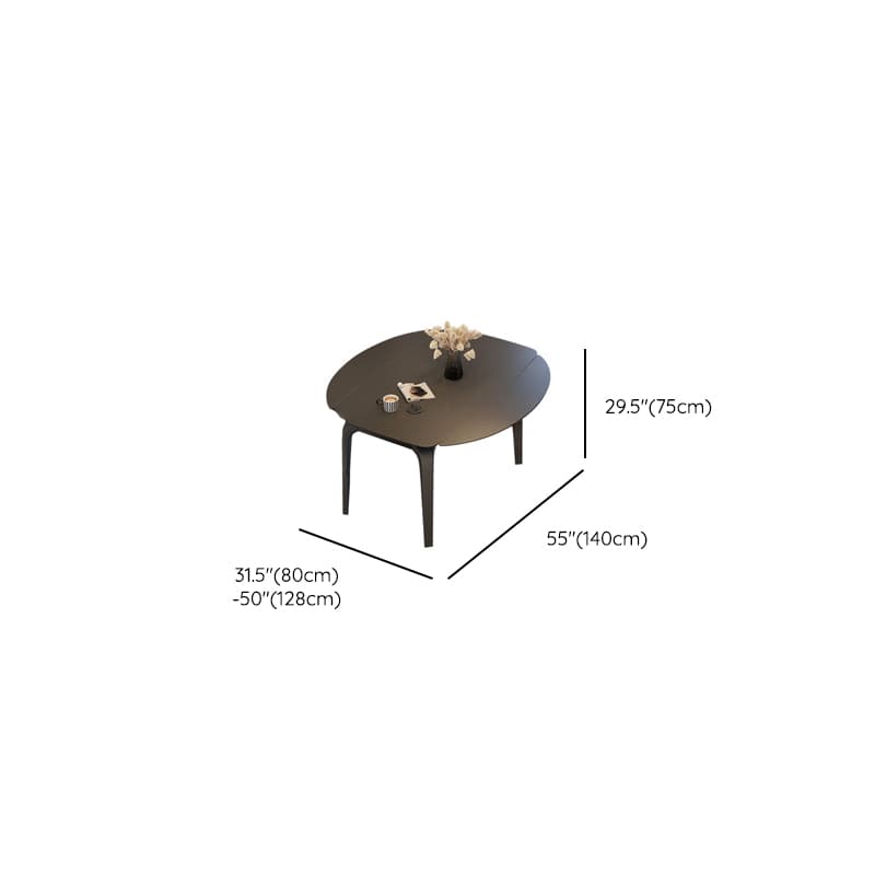 Dining Table Set with Slate Stone Top, Fold-away Leaf, Padded Chair with Back for 6 People in Midnight Black thumbnail 12