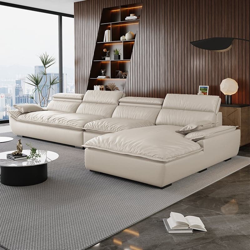 L-Shape Leather Sofa Recliner in White/Espresso/Beige with Right Hand Facing Orientation thumbnail 9