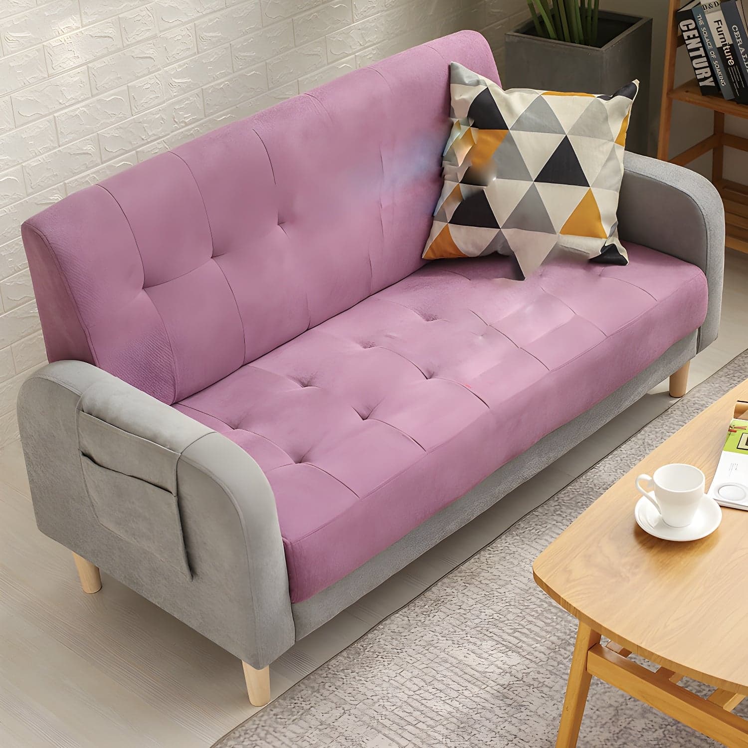 Tufted Fabric Sofa with Four Wooden Legs Square Tufted Sofa for Bonus Room thumbnail 12