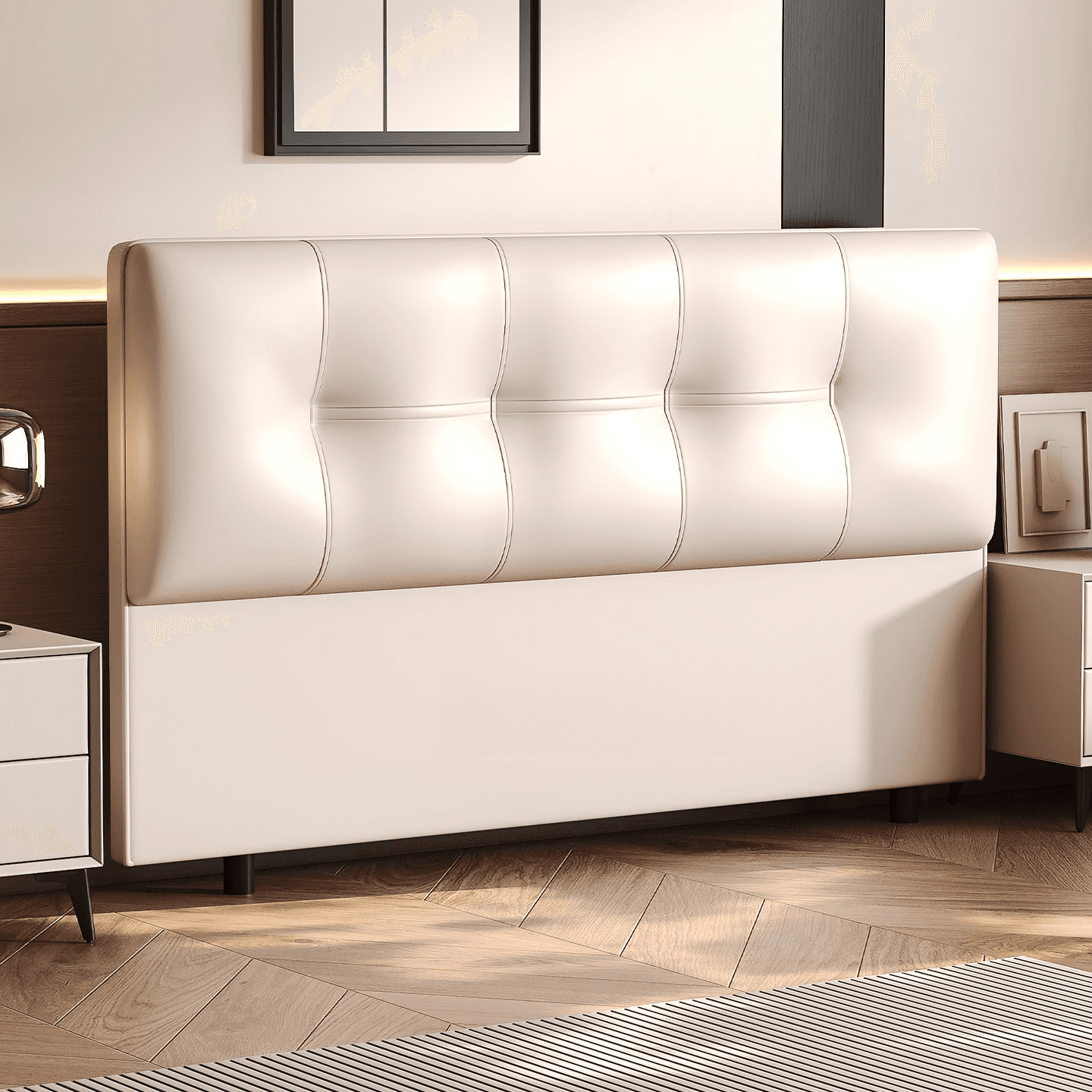 Simplistic Style Panel Headboard with No Distressing, Piled Tufted Rectangular Design for King/Queen/Full Bed, Featuring Sponge Upholstery and Standard Height thumbnail 3