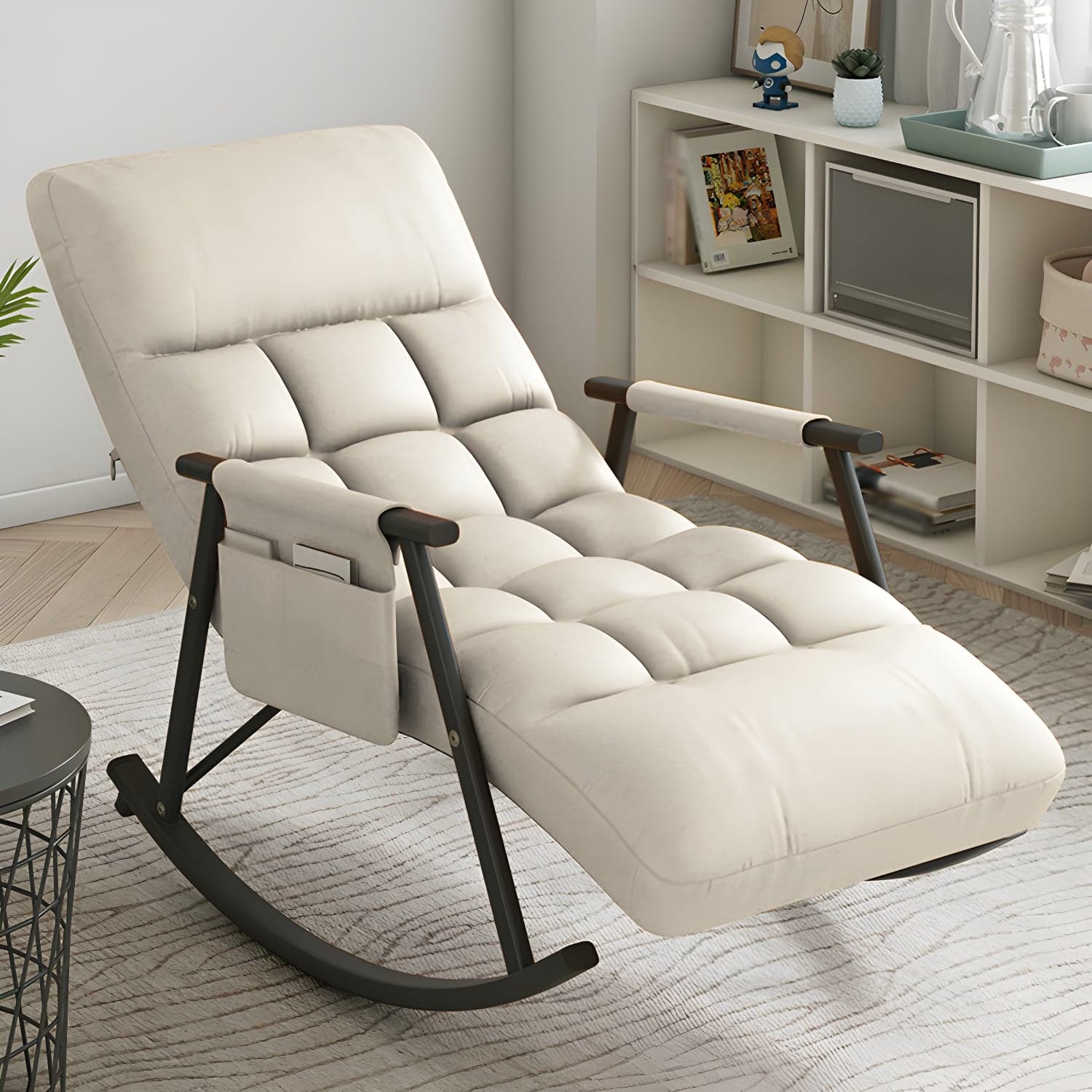 Faux Leather Rocking Chair Modern Style Rocker Chair with Storage thumbnail 1