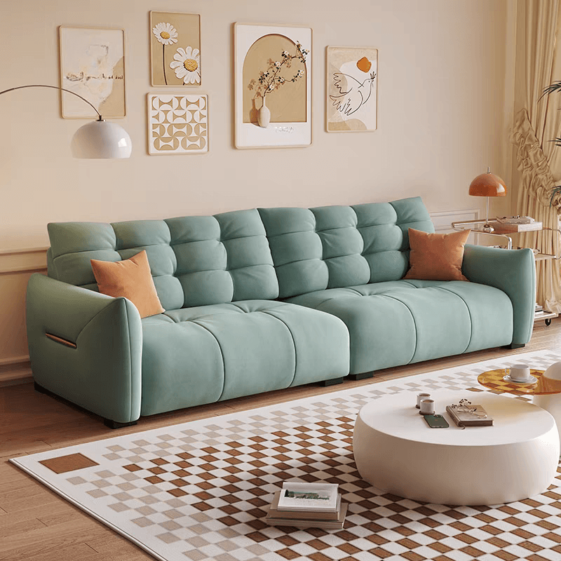Tear Resistant Standard Sofa with Pu/Flannel Upholstery in Black/White/Light Green thumbnail 6