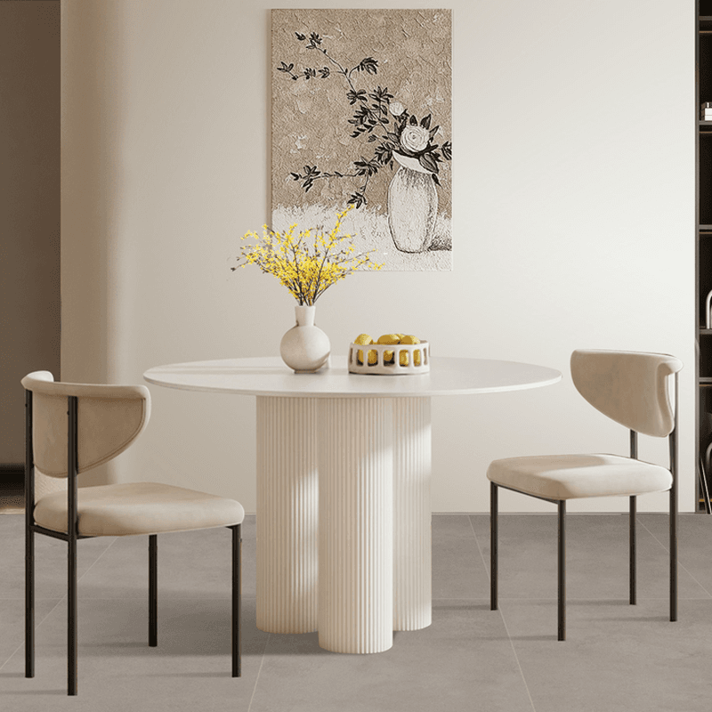 Ribbed Leg Circular-shaped Sintered Stone Dining Table with a Fixed Table Top for 2/for 4 in a Modern Simple Style thumbnail 10