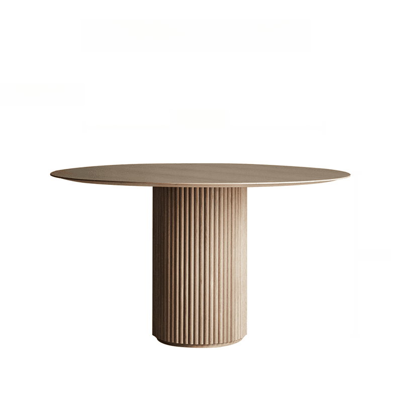 Fixed Rounded Dining Table for 4/2 People/Seats 6 with Ribbed Leg and a Slate/Wooden Tabletop in Natural/Chalk in a Nordic Style thumbnail 2