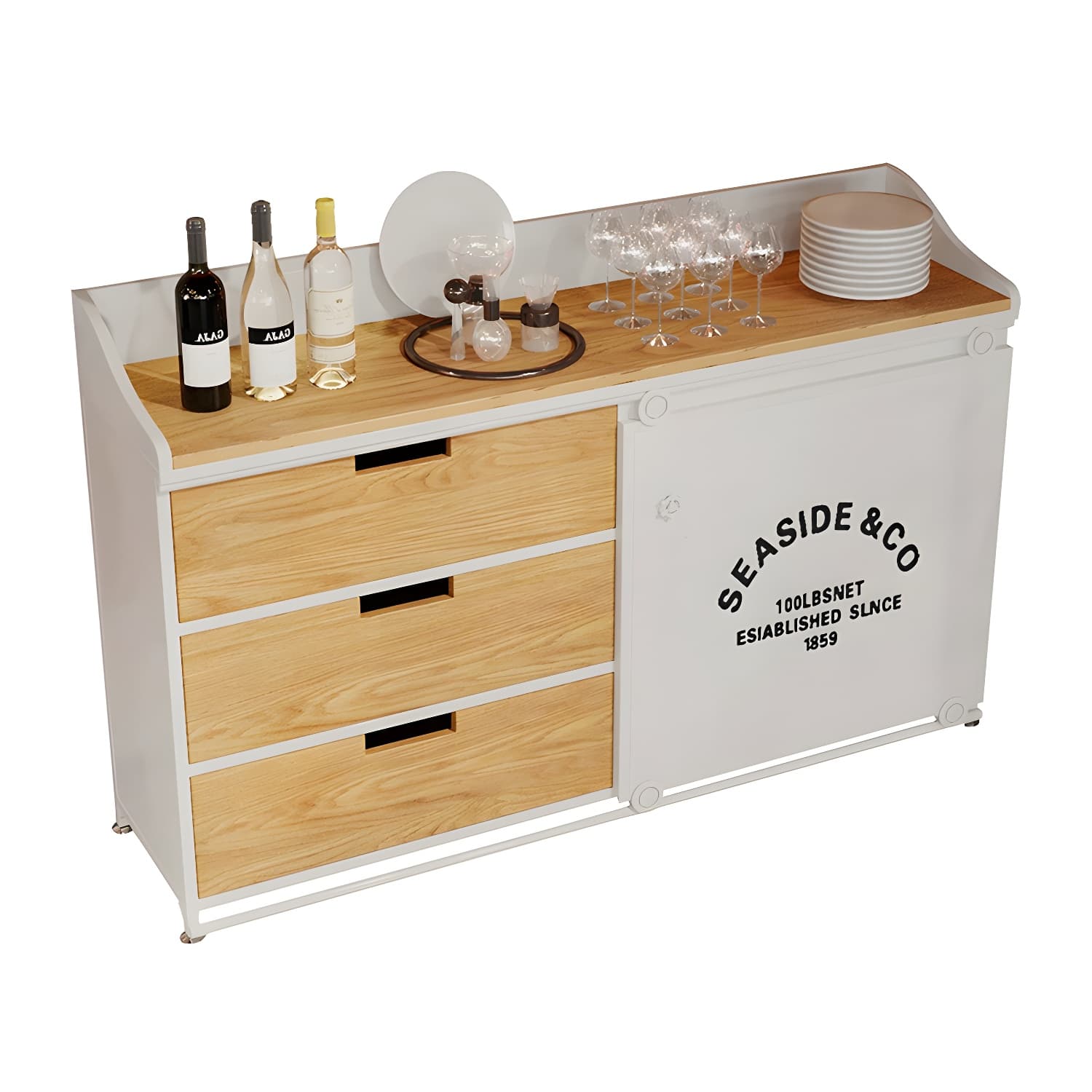 Industrial Metal Sideboard with Drawers, Cabinets, and Open Storage - 3 Drawers, 1 Interior Shelf thumbnail 14