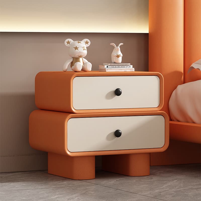 Contemporary Wood Nightstand with Drawer Storage and Faux Leather Countertop thumbnail 7