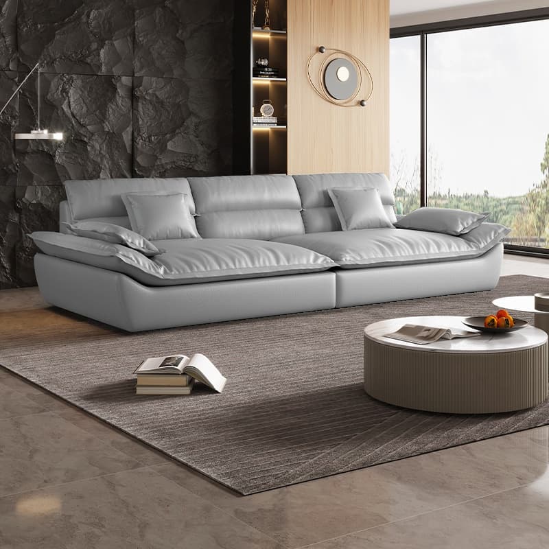 Contemporary Scratch-tolerant Solid Color Standard Sofa in Dark Gray/White/Light Blue, Seats 5 with 2 Pillows thumbnail 7