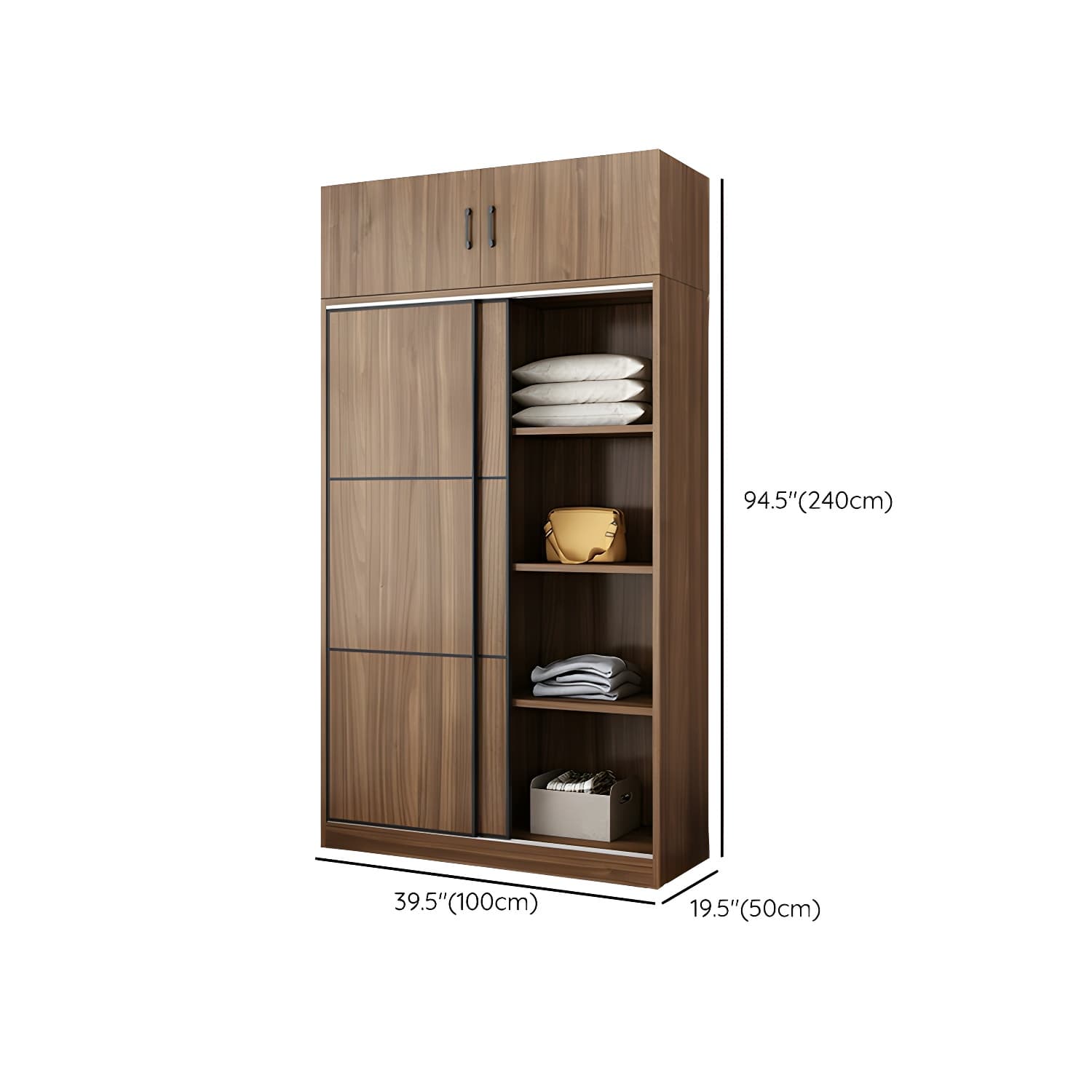 Non-Adjustable Traditional Brown Wood Wardrobe Armoire with Sliding Doors & Soft Close Drawers thumbnail 15