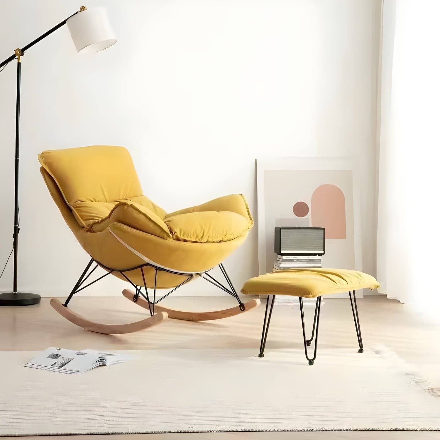 Contemporary Indoor Rocking Chair with Sled Legs and Spindle Back thumbnail 8