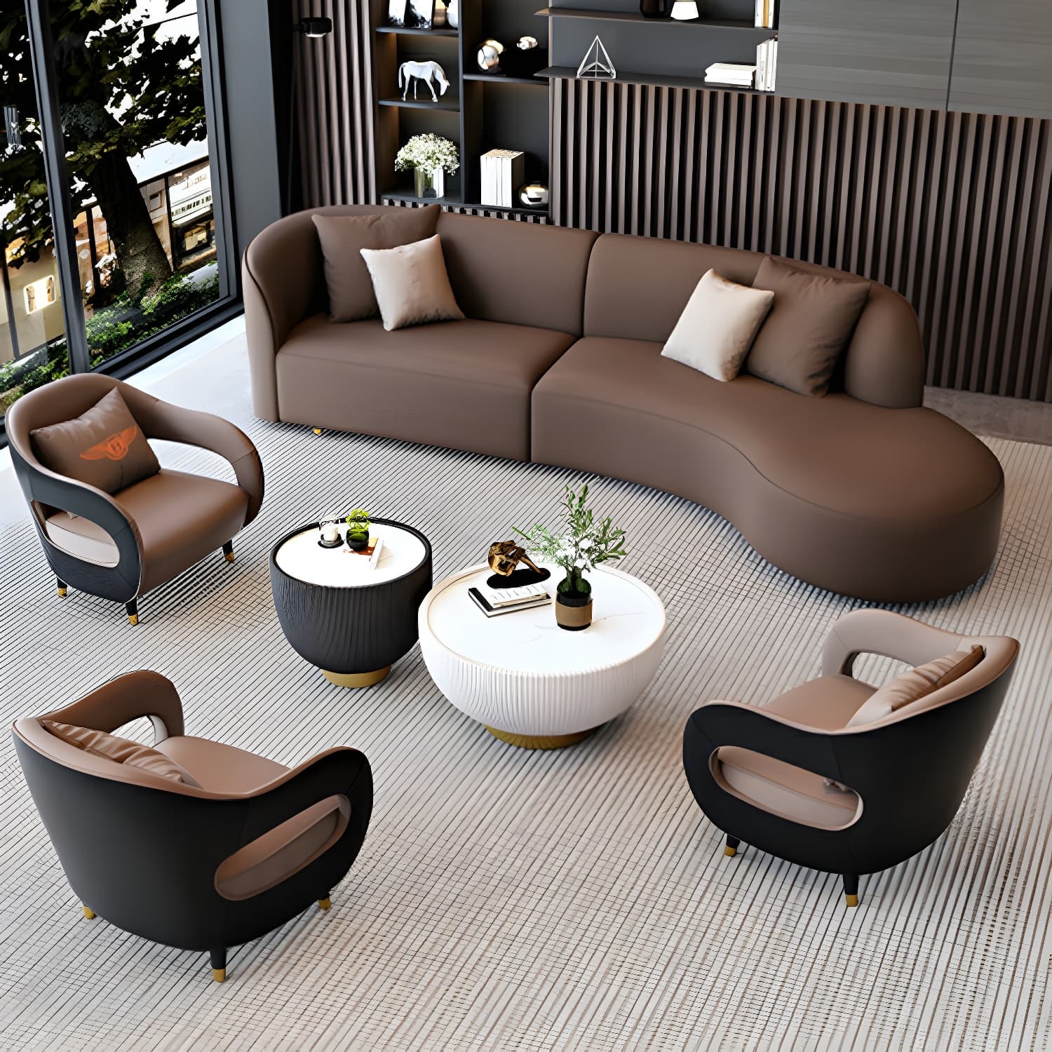 Modern Faux Leather Sectional Sofa Set with Wood Frame and Sponge Seat Fill Material thumbnail 7