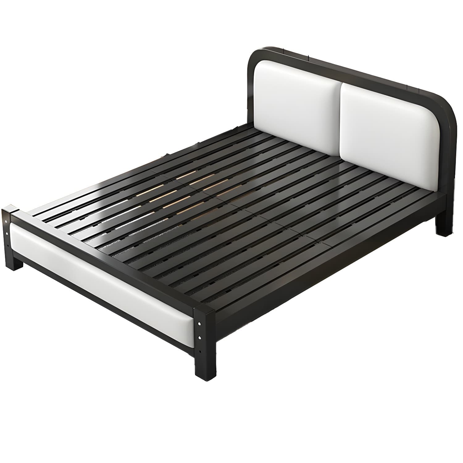 Modern Metal Panel Bed in White/Midnight Black with Easy Assembly thumbnail 7