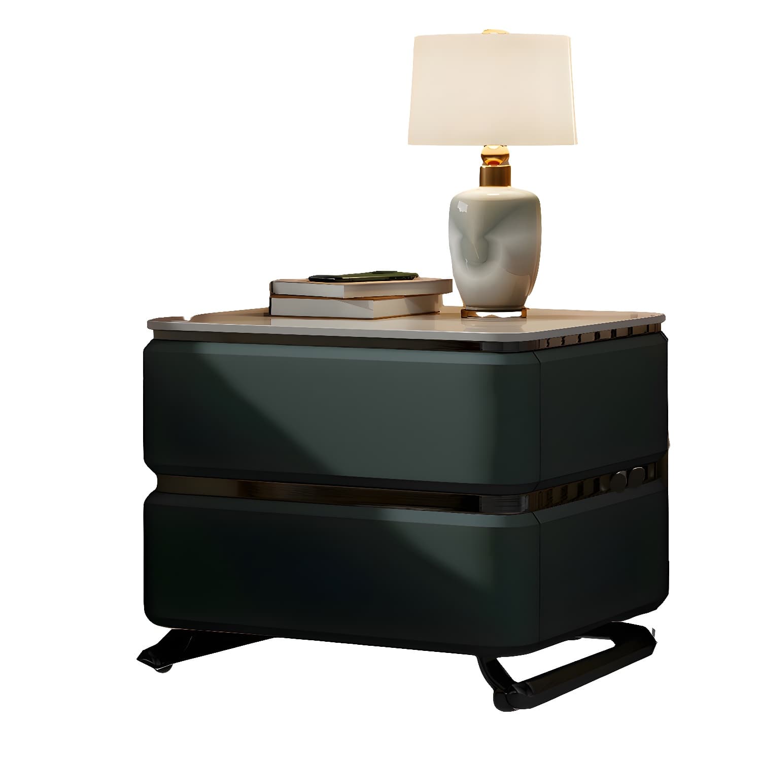 Small Modern Faux Leather Nightstand with Drawer Storage in Stone Finish thumbnail 27