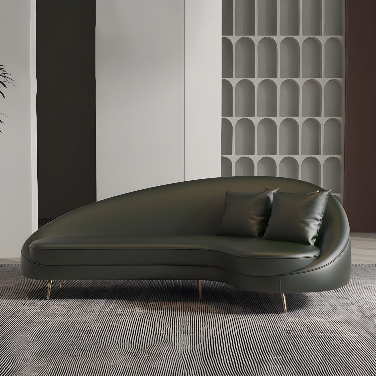 Faux Leather Curved Sofa Contemporary Sloped Arm Sofa for Living Room thumbnail 6