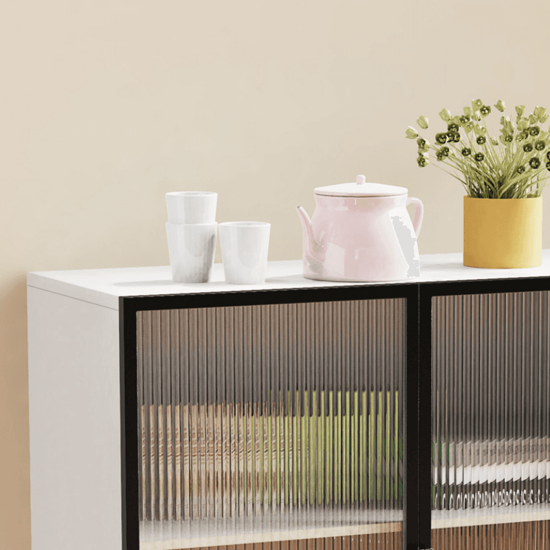 Contemporary Metal Floor-mounted Sideboard with Vertical Glass Doors thumbnail 11