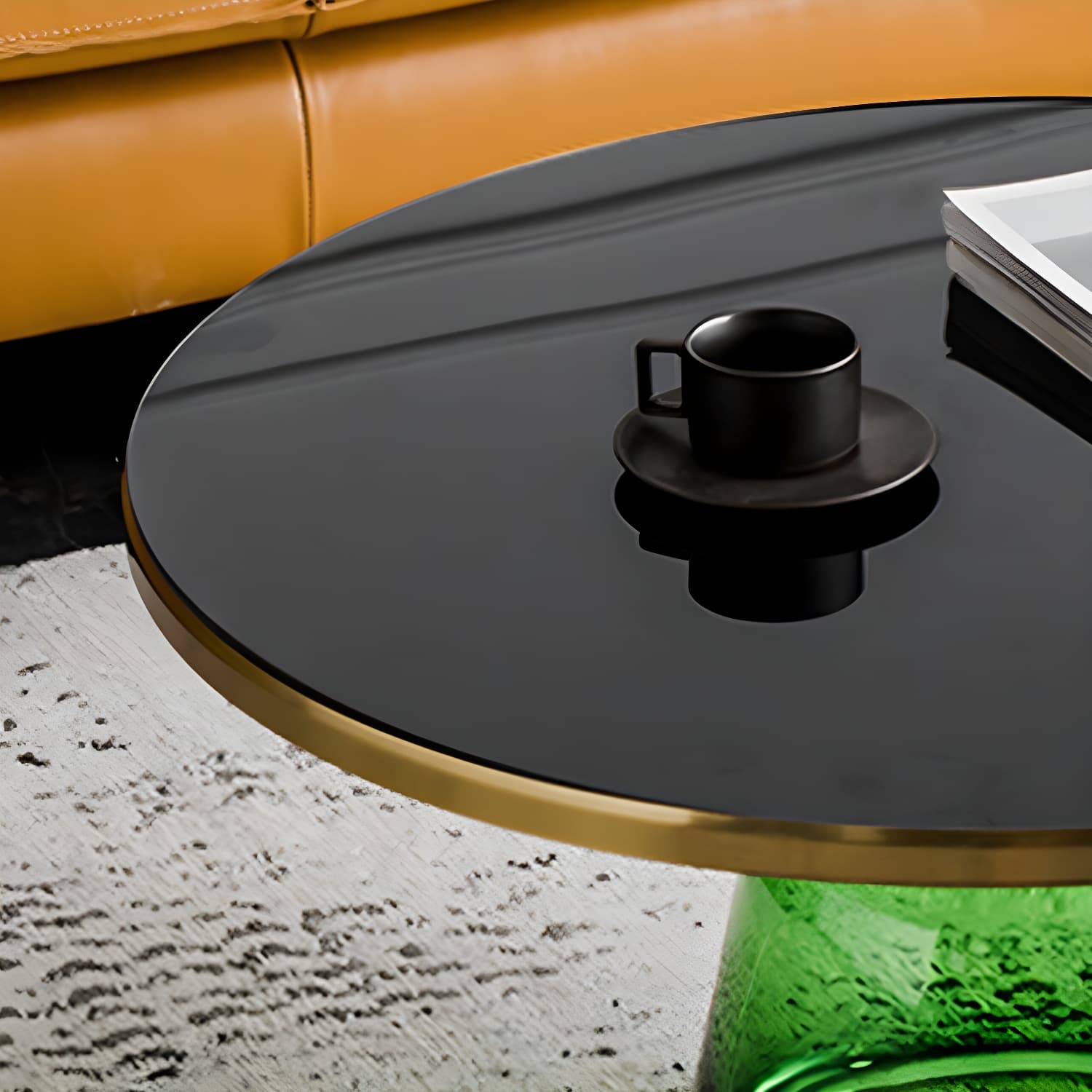 Pedestal Cone Coffee Table Modern Round Glass Top Cocktail Table thumbnail 13