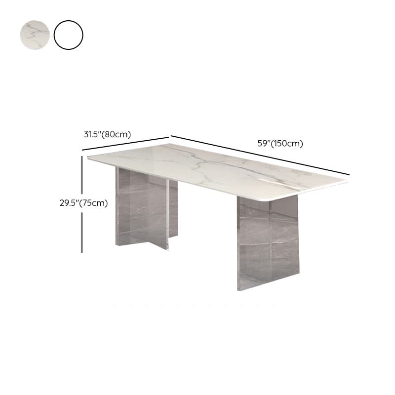 Dining Table Set with Rectangular White Slate Stone Top, Two-sided Pedestal Base, and Padded Chair with Back thumbnail 10