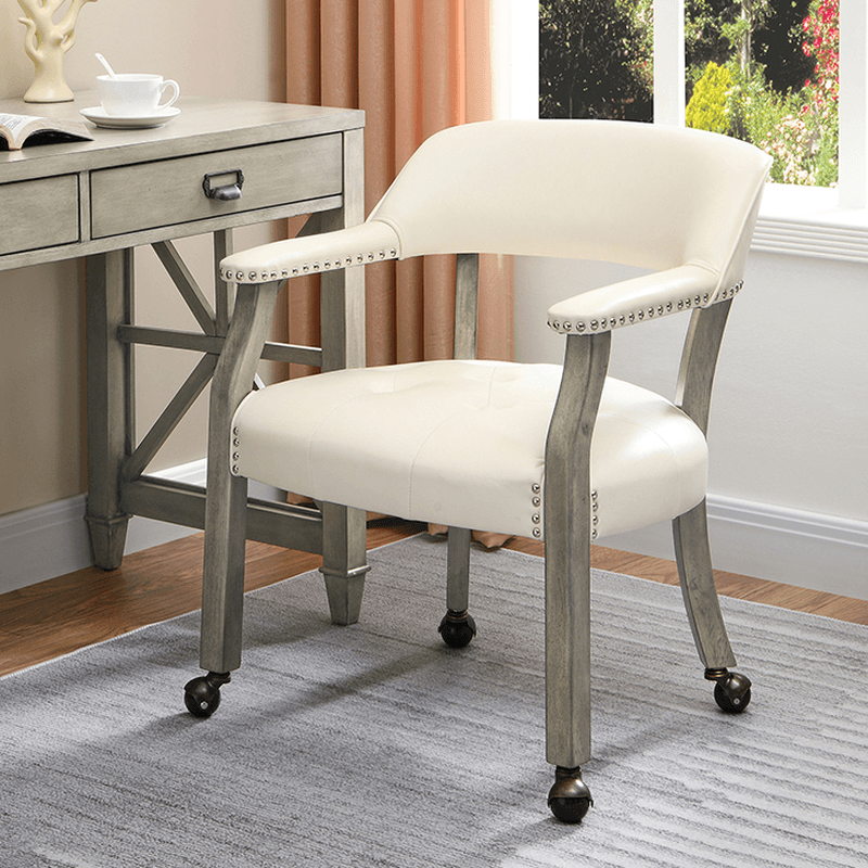 Sturdy Dining Room Arm Chair with Rollers, Decorative Nailhead, and Outlined Frame thumbnail 11