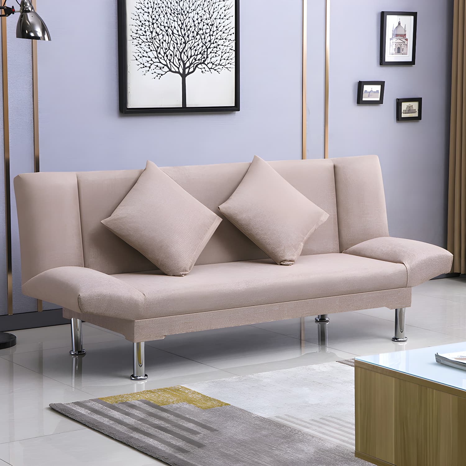 Silver Transitional Modern Tight Back Sofa Bed 29.53"High Armless Sofa Bed thumbnail 25
