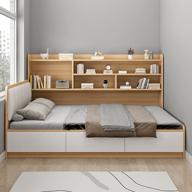 Unfinished Color Modern Tatami Bed with 3 Storage Boxes thumbnail 1