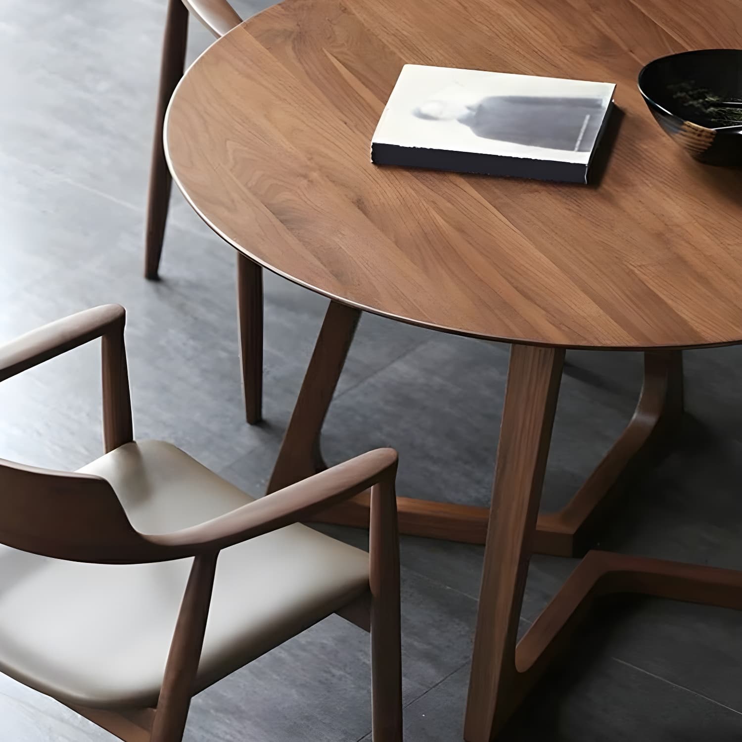 Scandinavian Brown Round Wood Dining Table with Double Pedestal Base thumbnail 8