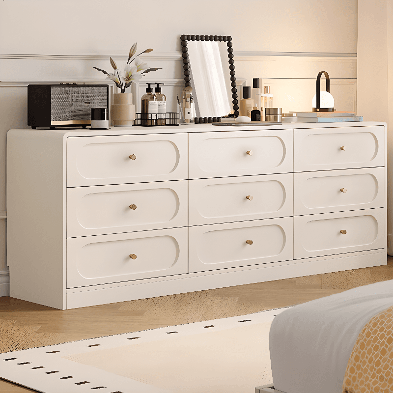 Chalk Casual Composite Wood Console Dresser with 9/6 Drawers in Horizontal Design