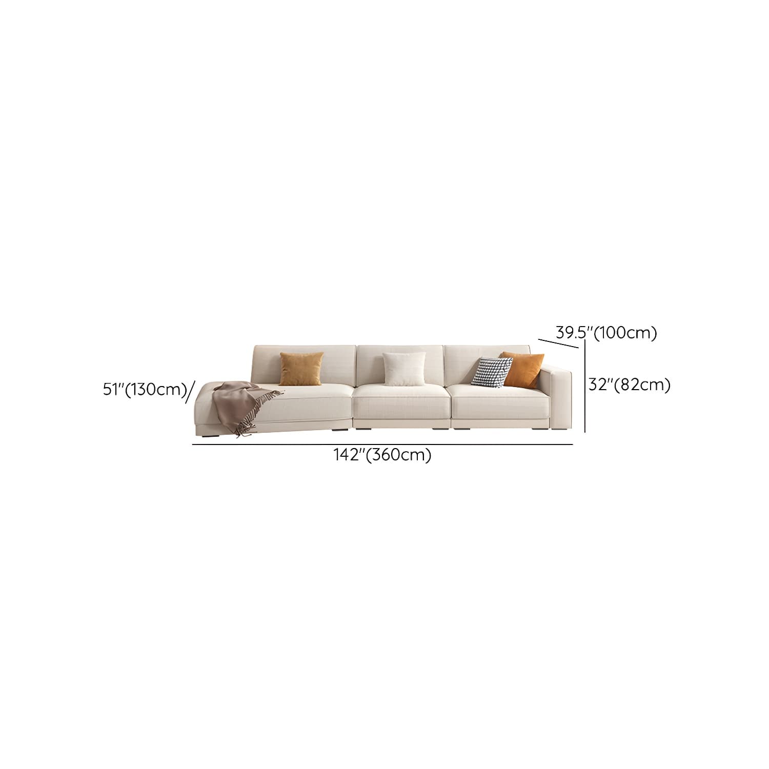 Modern Beige Linen L-Shape Sofa Chaise with Square Arm in Wood Frame thumbnail 19
