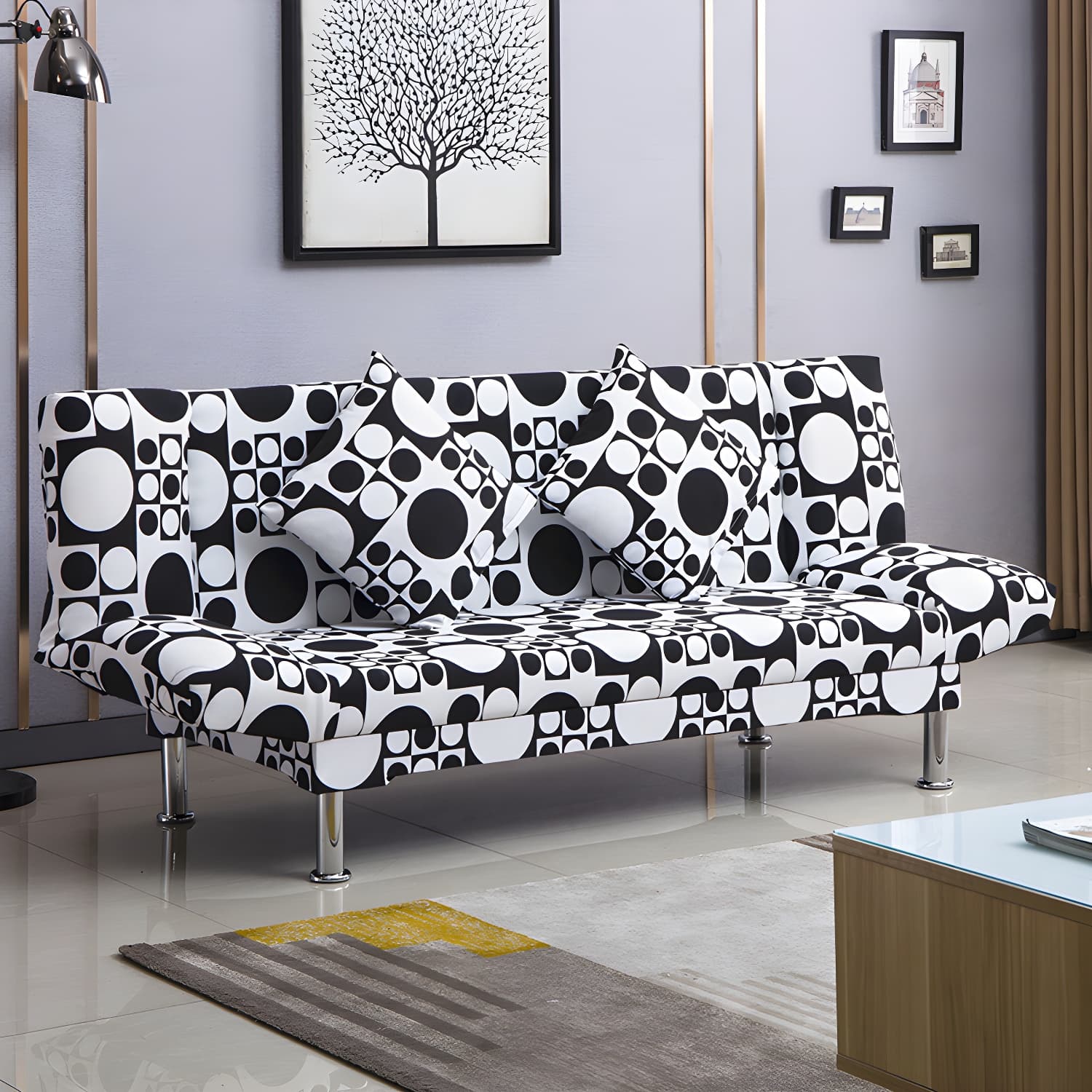 Silver Transitional Modern Tight Back Sofa Bed 29.53"High Armless Sofa Bed thumbnail 4