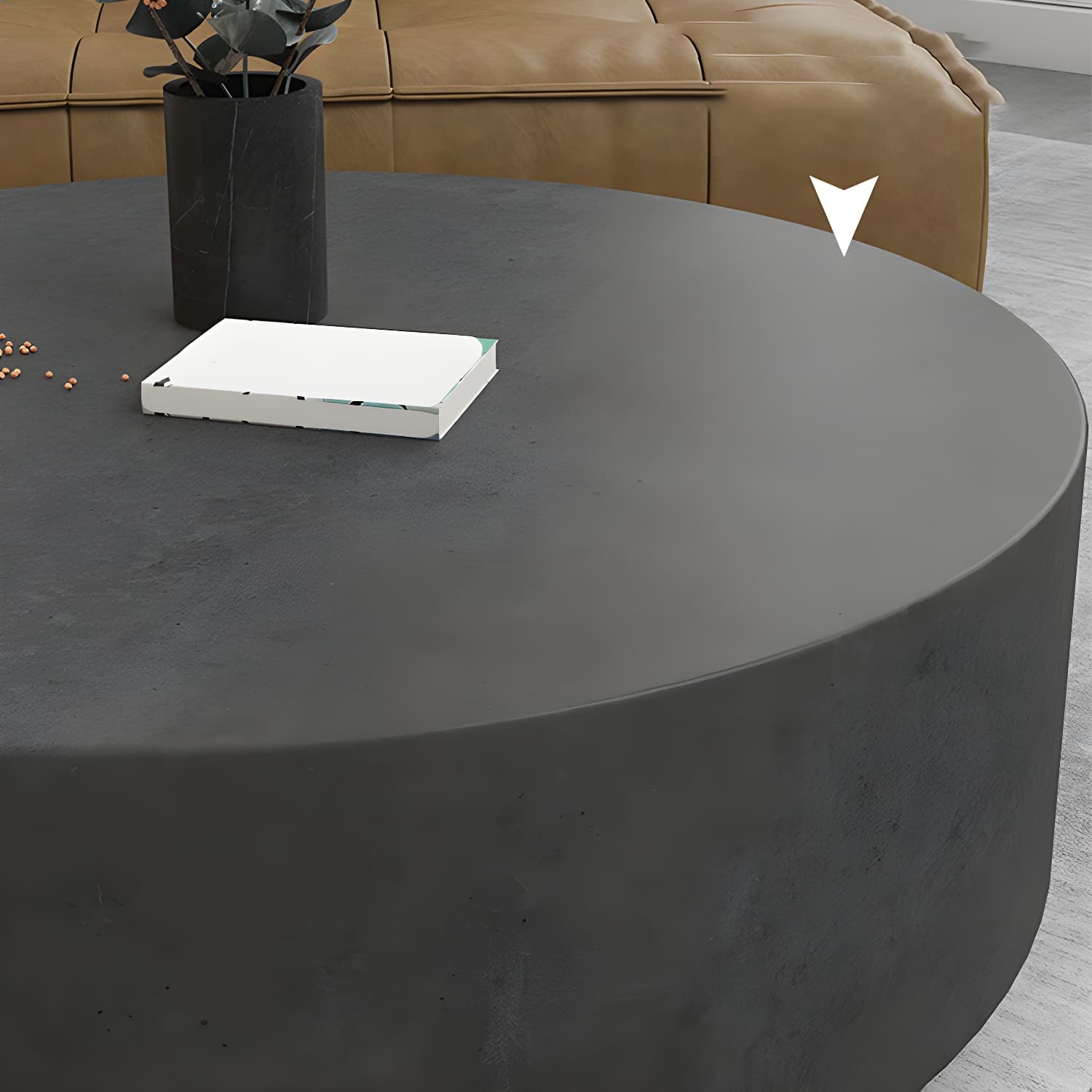 Drum Base Design Black/grey Faux Concrete Top Metal Base Round Coffee Table thumbnail 10