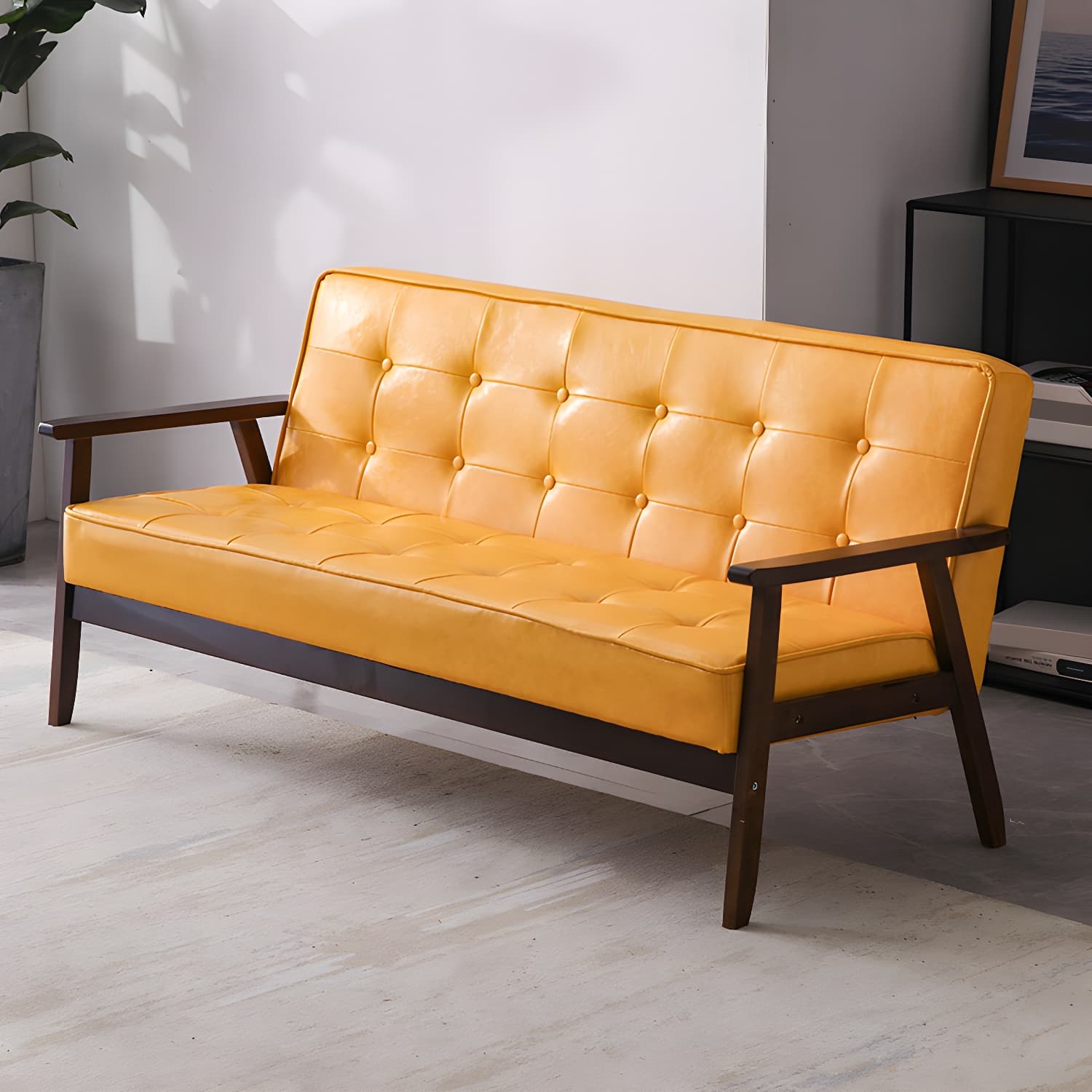Mid-Century Modern Pine Wood Sofa with Tufted Back and Single Cushion Design thumbnail 21