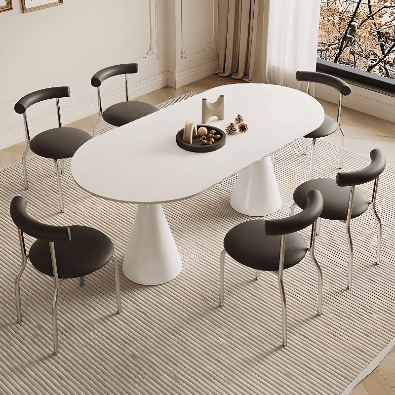 Simplistic Dining Table with Chalk Stone Top, Fixed Table, Seats 4 to 8, Scratch-immune thumbnail 6