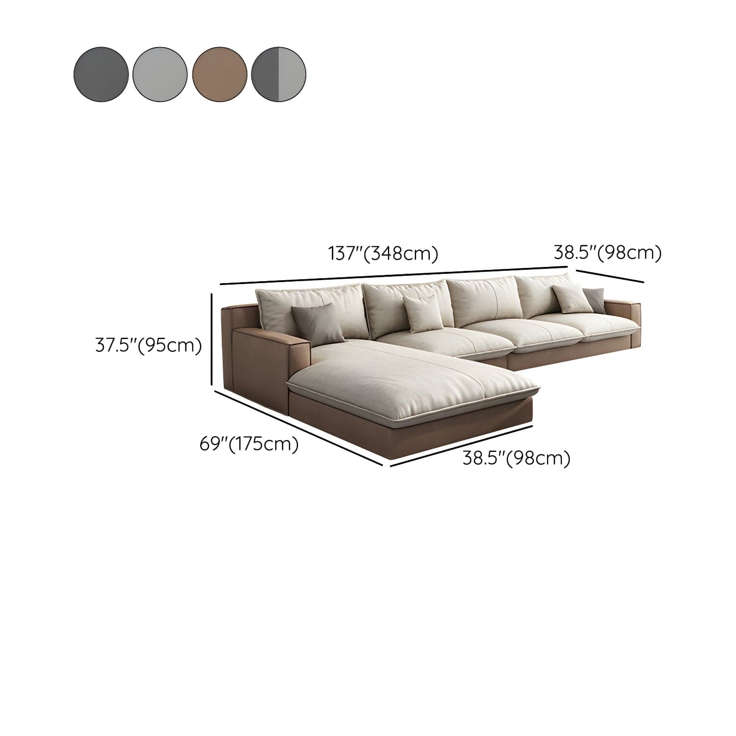 Scandinavian Pillow Back Sectional with Square Arm for Living Room thumbnail 14
