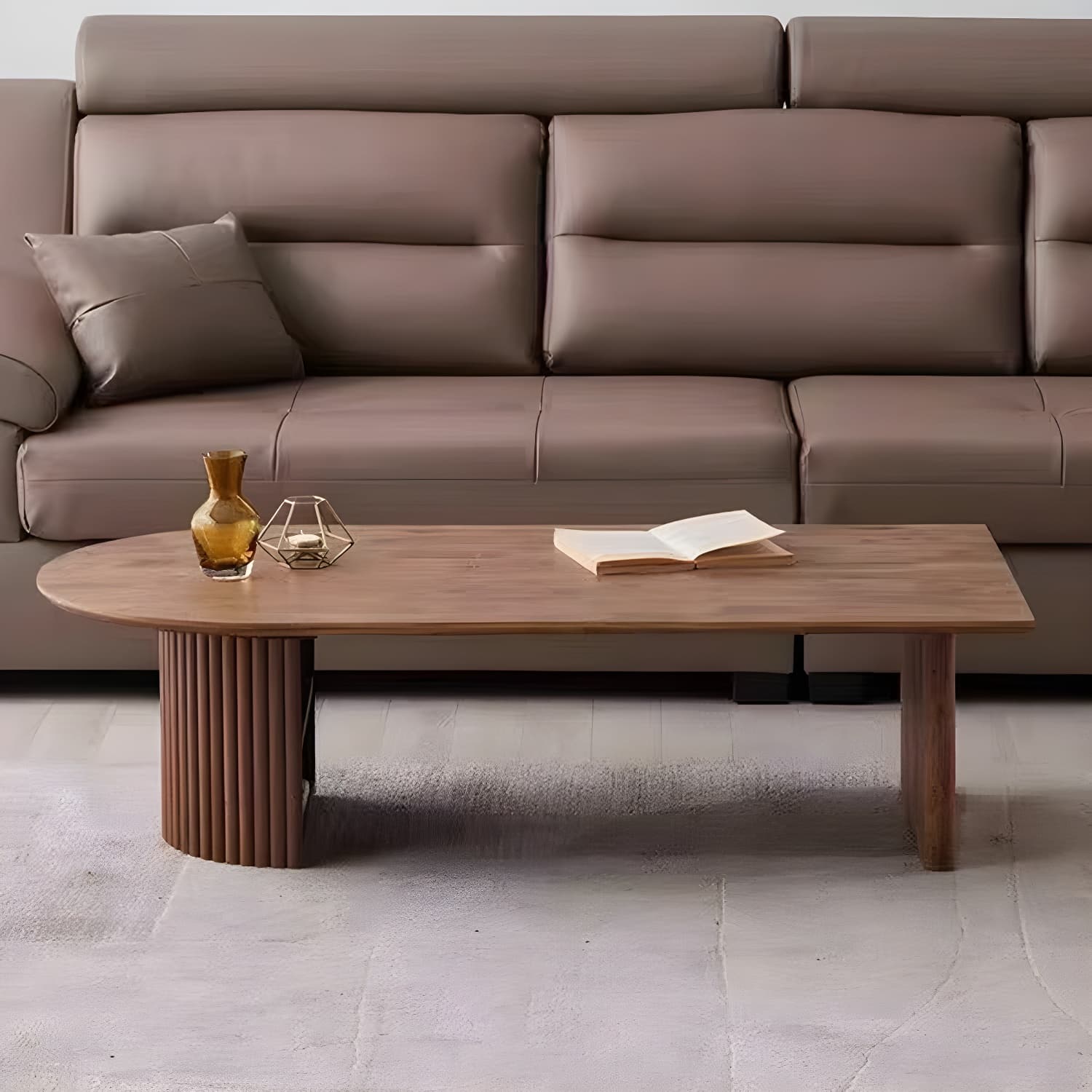 Modern Brown Wood Coffee Table with Rectangular Top and Brown Base thumbnail 1