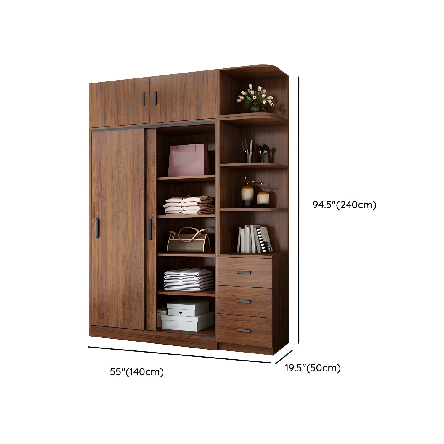 Contemporary Brown Wood Wardrobe Armoire with Clothing Rod & Shelves thumbnail 27