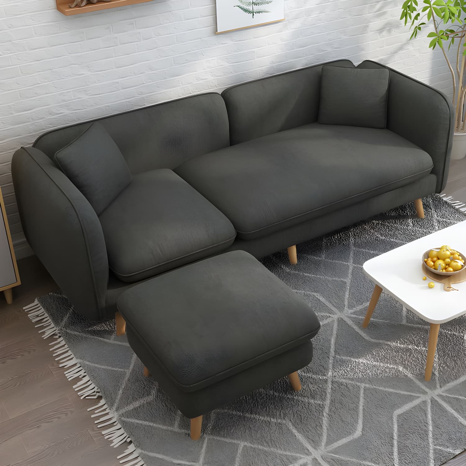 Modern Linen Tuxedo Arm Standard Sofa with Bolster Pillows for Living Room thumbnail 14