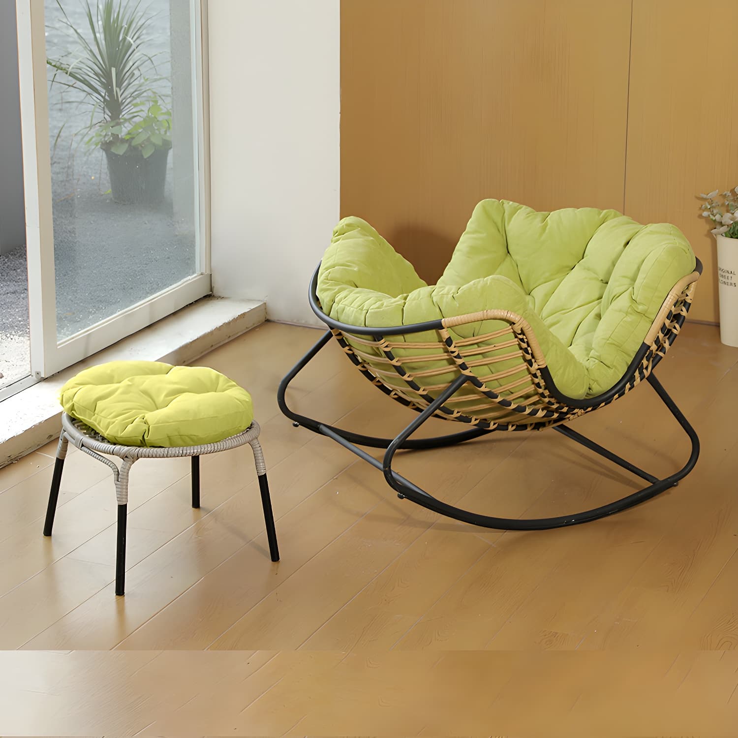 Modern Metal Upholstered Rocking Chair with Removable Back Cushion - Perfect Addition to Your Porch thumbnail 11