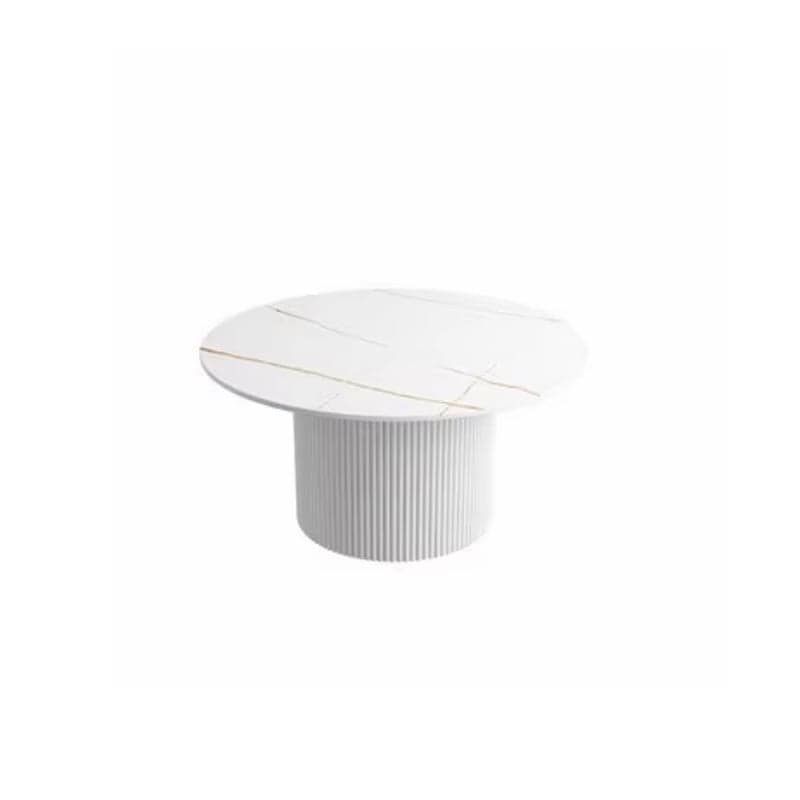 Modern Round Stone Top Coffee Table with Sturdy Metal Pedestal Base in Standard Height thumbnail 4