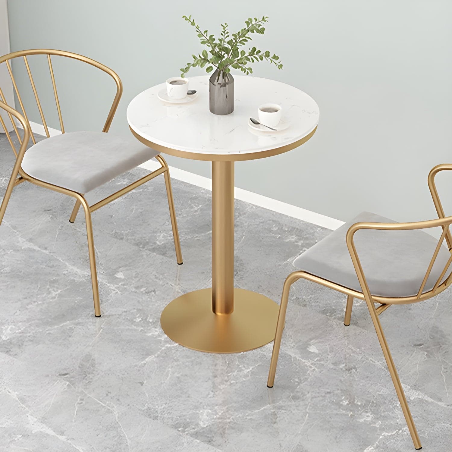Traditional Luxury Round Dining Table Marble Top Table with Gold Metal Base thumbnail 4