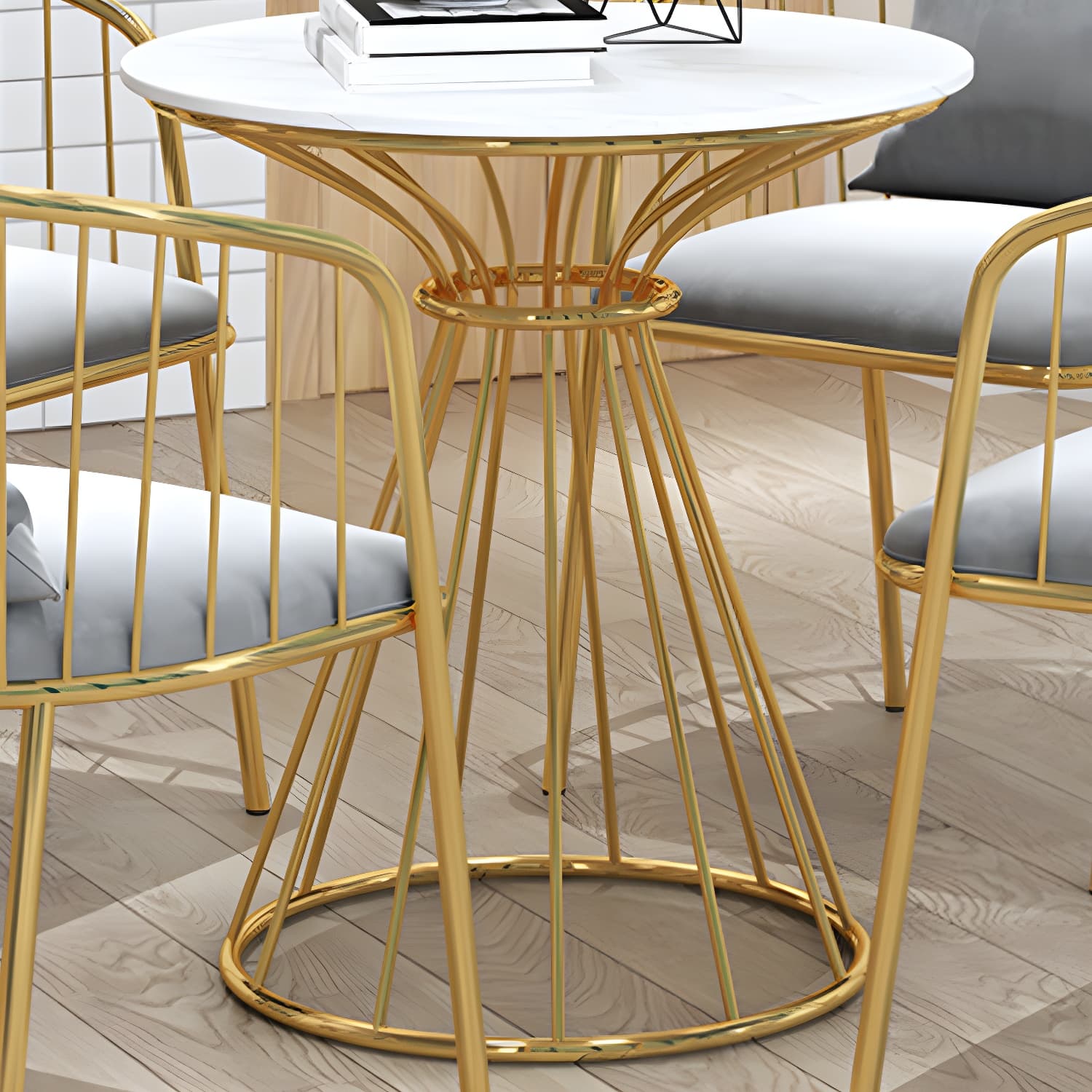 Sintered Stone Dining Table Traditional Luxury Dining Table with Gold Base thumbnail 9