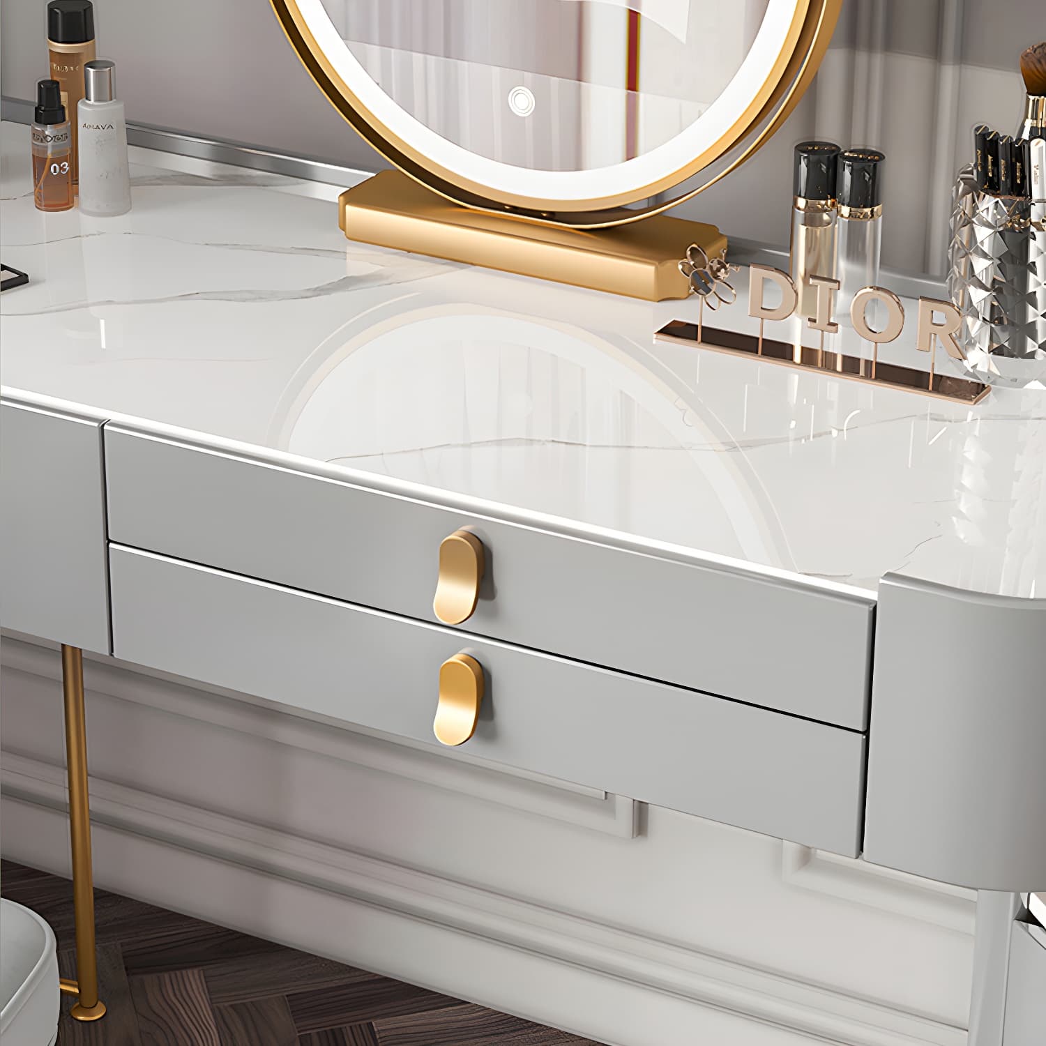Lighted Mirror Makeup Vanity Desk Storage Box Makeup Vanity Set with Drawer thumbnail 11
