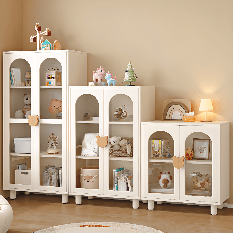 Modern Rectangular Utility Cabinet with Closet, Manufactured Wood Countertop, Glass-panel Door, White/Natural Top thumbnail 3