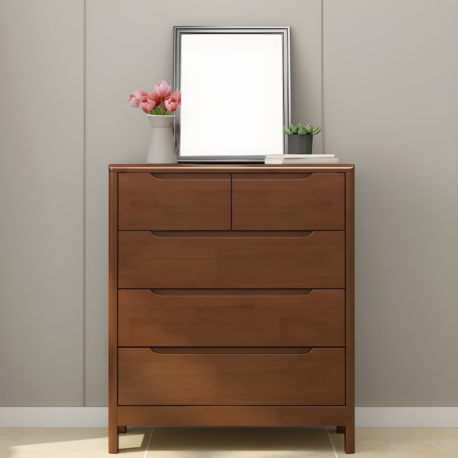 Mid-Century Modern Chest Rubberwood Squared Legs Grooves with Drawer Accent Chest thumbnail 4
