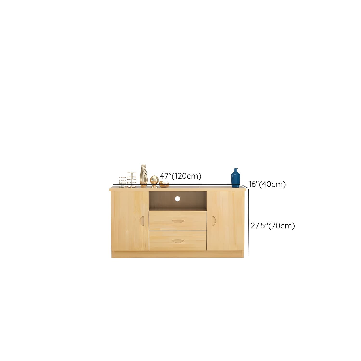 16" Wide Pine Wood Sideboard Table with Doors and Drawers for Living Room thumbnail 11