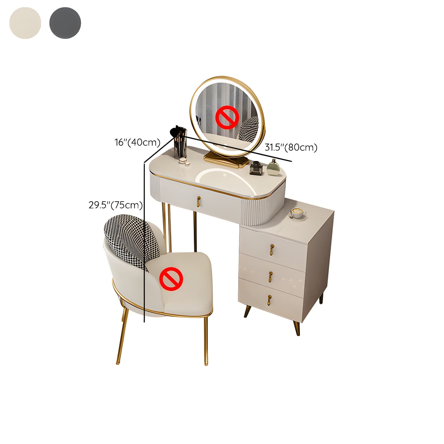 Gold Base Makeup Counter 15.74" Wide Vanity Tables with Storage Drawers thumbnail 19