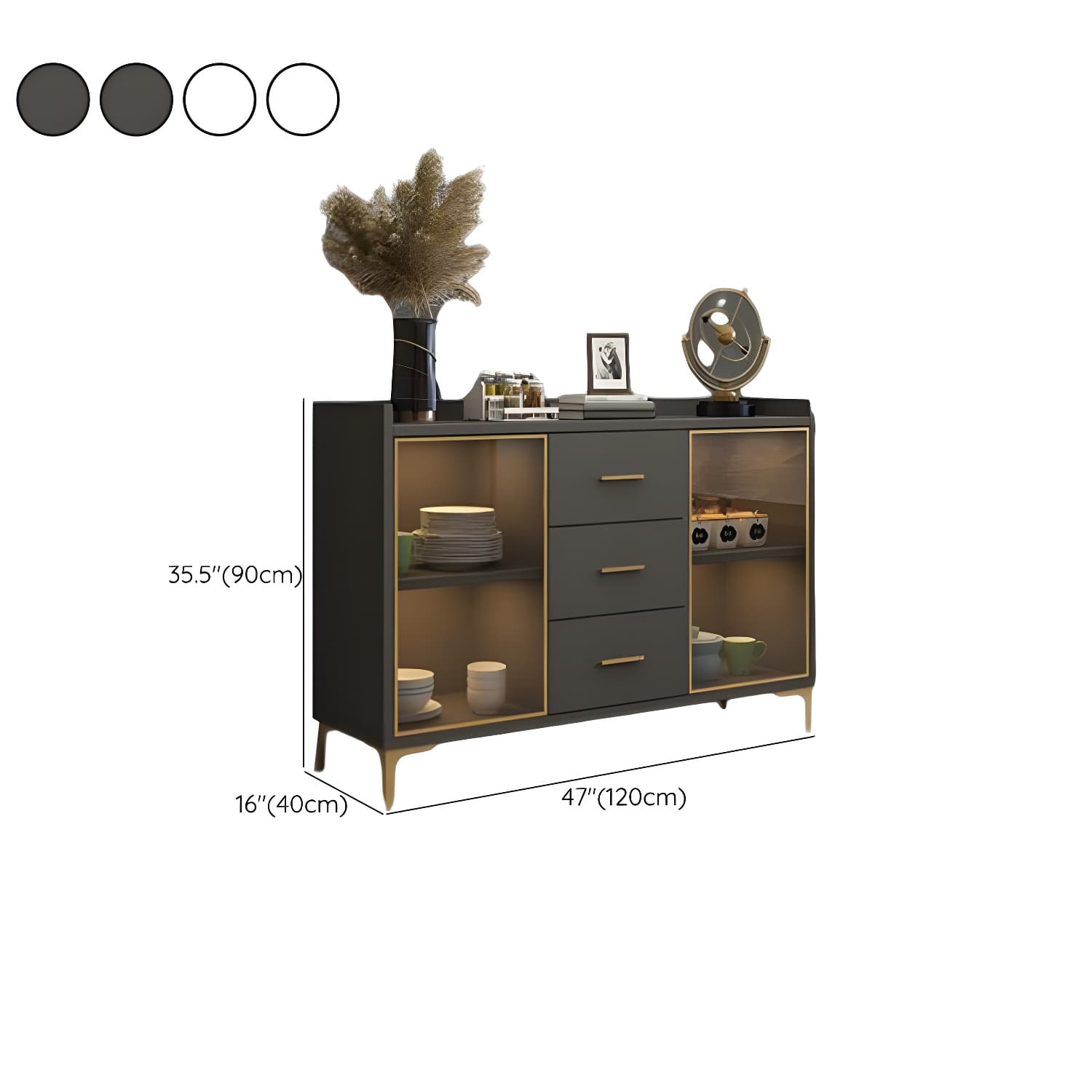 Glam Wood Sideboard with Glass Doors, Lighting Included, and Adjustable Shelves thumbnail 13