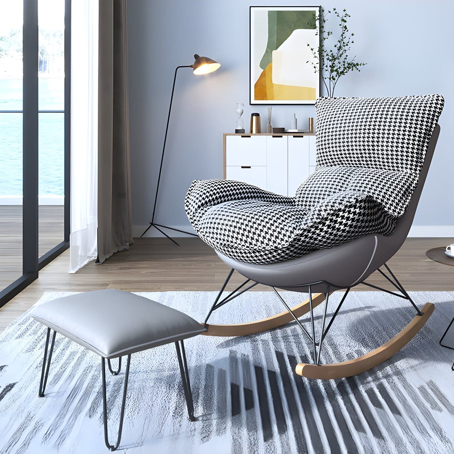 Contemporary Rocking Chair Solid Wood Rocker Chair with with Seat Cushion