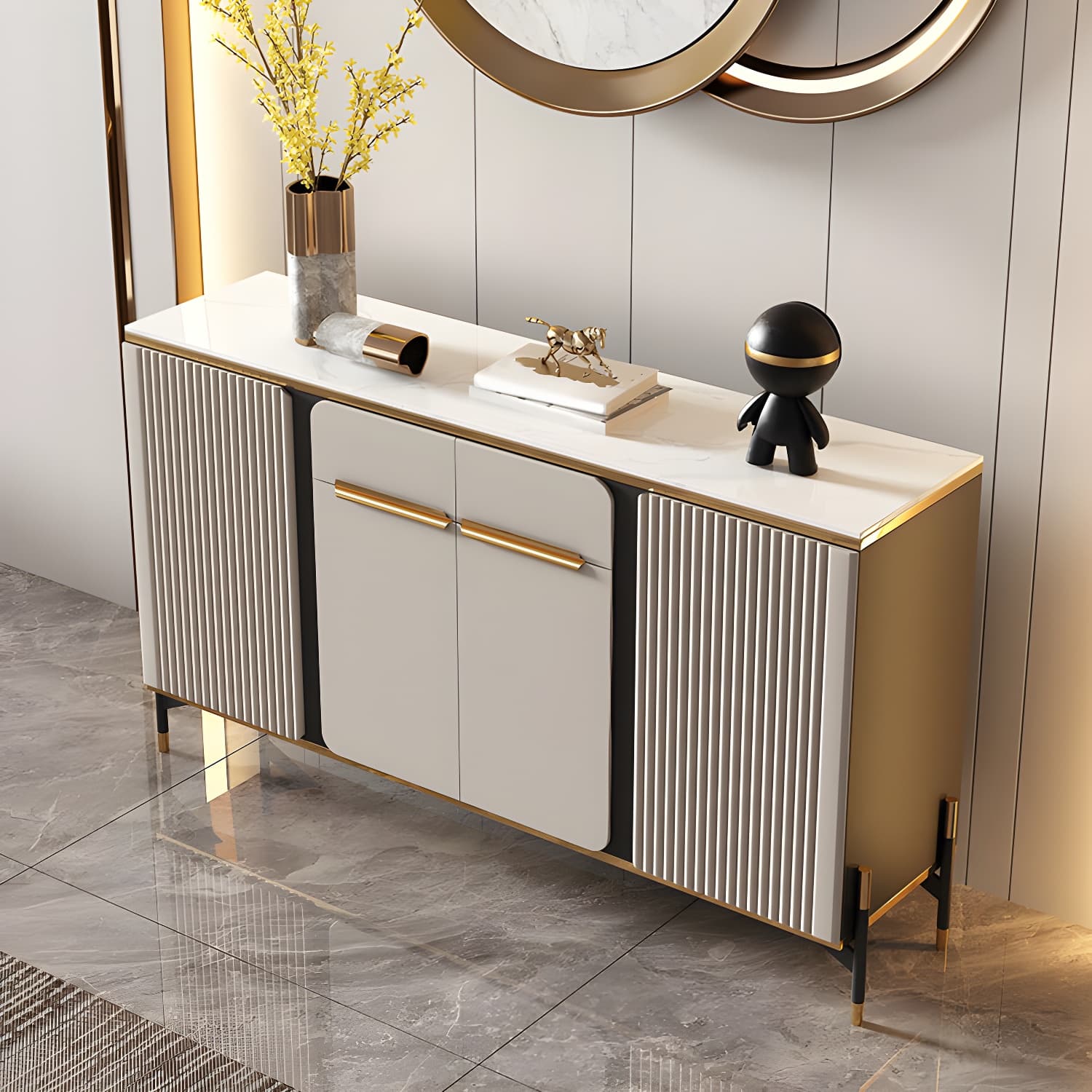 Modernism Sideboard 2 Drawers Server Cabinet with Storage for Dining Room thumbnail 3