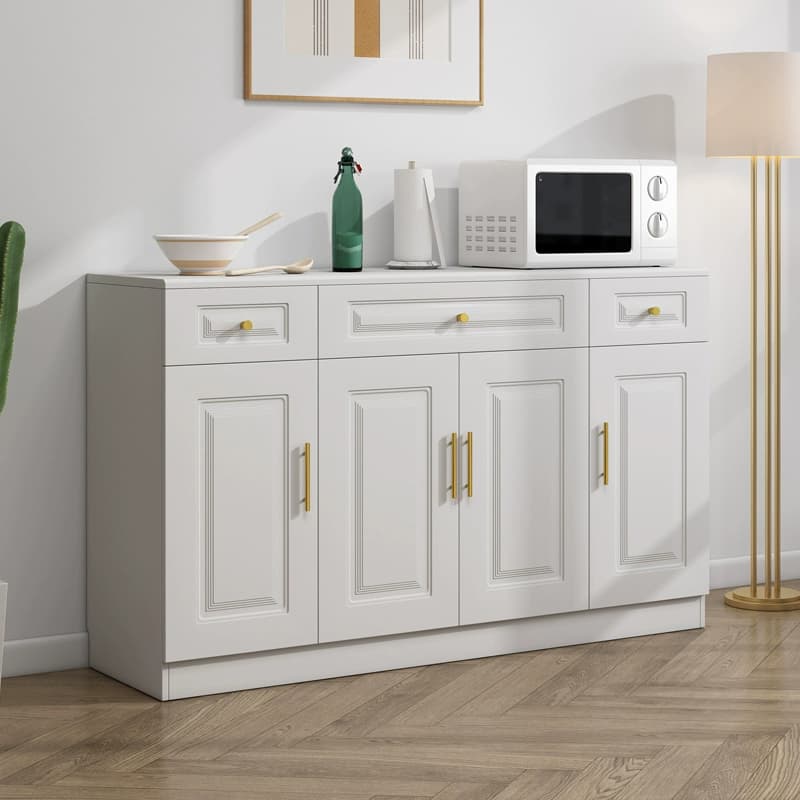 White Modern Wood Sideboard with Drawer and Cabinet with Adjustable Shelves