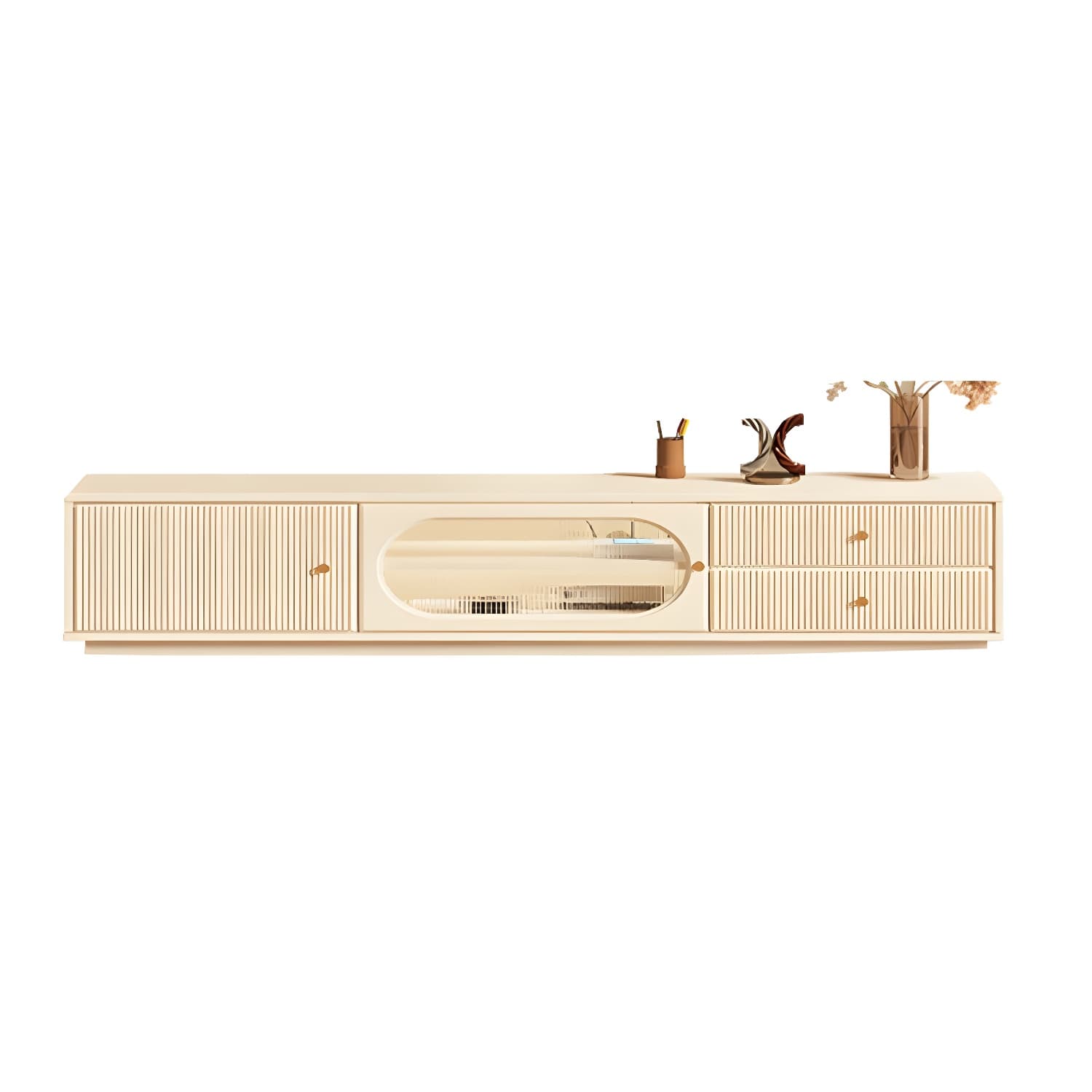White Cable Management TV Console Modern Engineered Wood Media Console thumbnail 5