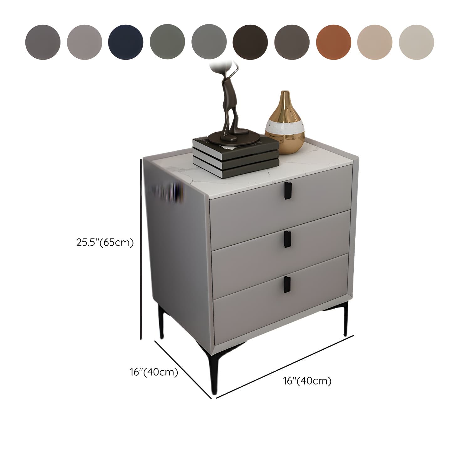 Glam Style Sintered Stone Top 3 Drawers Nightstand for Bedroom thumbnail 14